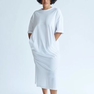 Cream Kotn t-shirt midi dress with pockets